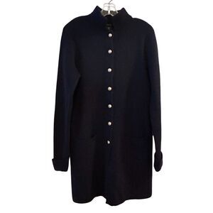 Adrienne Vittadini Women's Blue Long Jacket Lion Buttons Size L